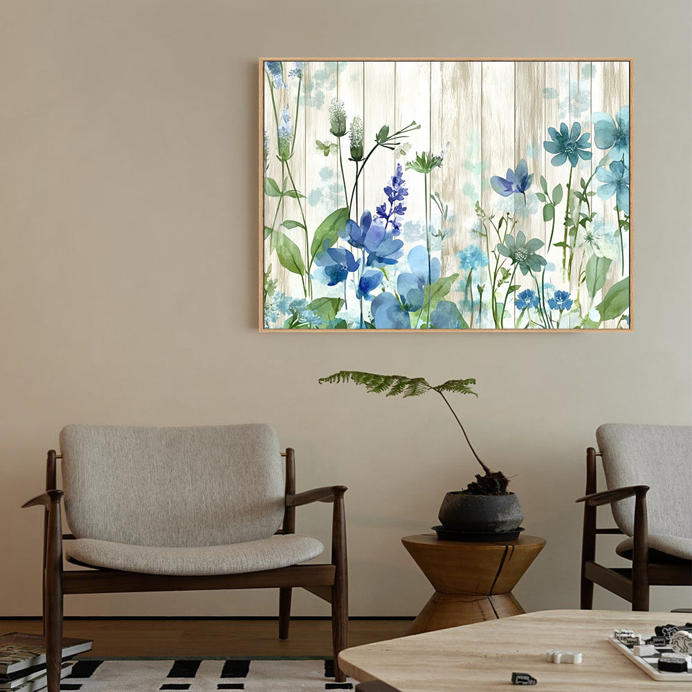 Rustic Blue Floral Canvas Wall Art