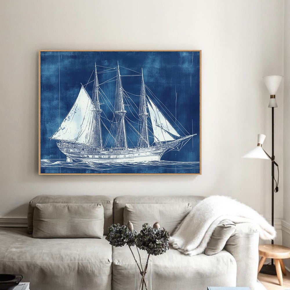 Nautical Ship Blueprint Canvas Wall Art