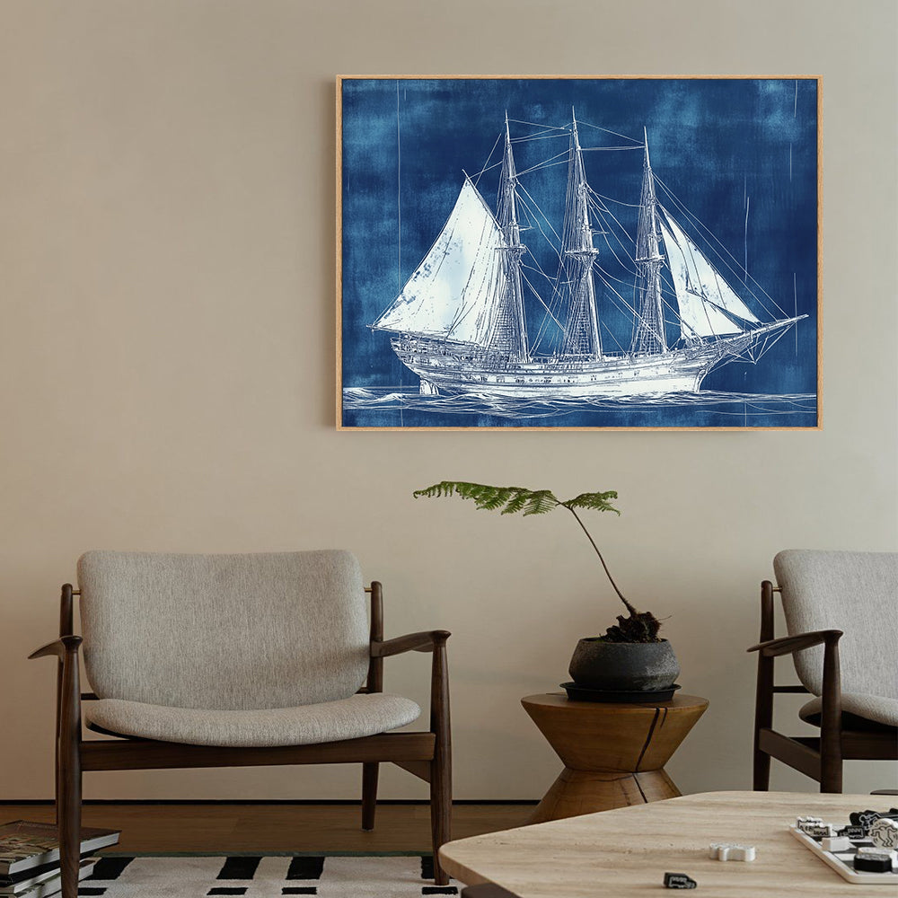 Nautical Ship Blueprint Canvas Wall Art