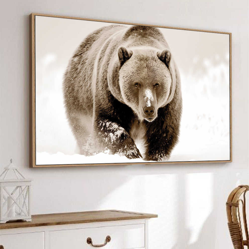 Majestic Grizzly In Snow – Capturing The Strength Of The Wild Canvas Wall Art