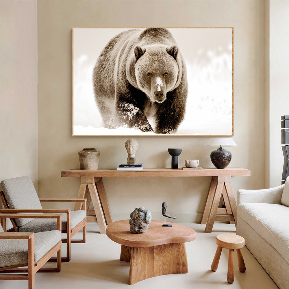 Majestic Grizzly In Snow – Capturing The Strength Of The Wild Canvas Wall Art