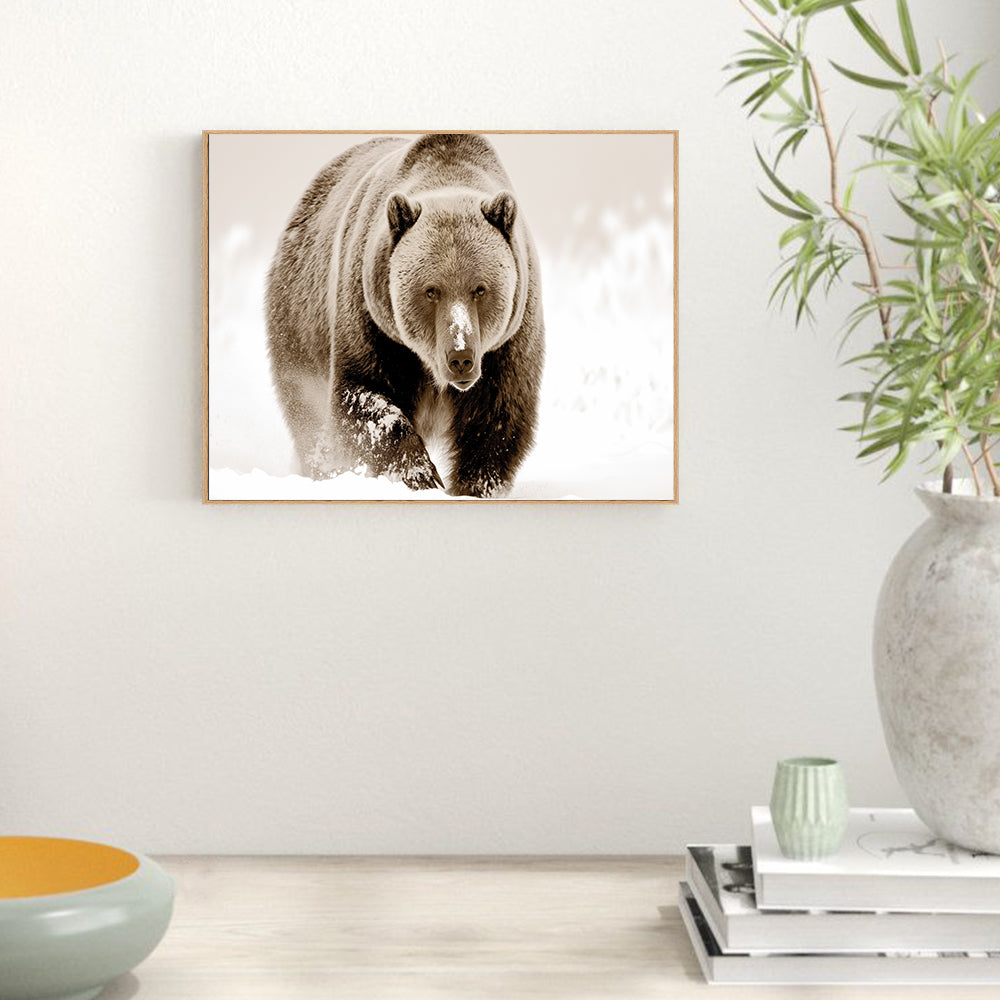 Majestic Grizzly In Snow – Capturing The Strength Of The Wild Canvas Wall Art