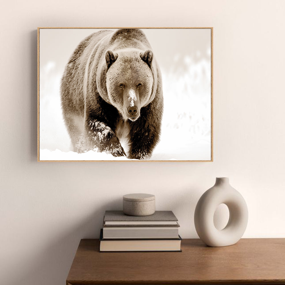 Majestic Grizzly In Snow – Capturing The Strength Of The Wild Canvas Wall Art