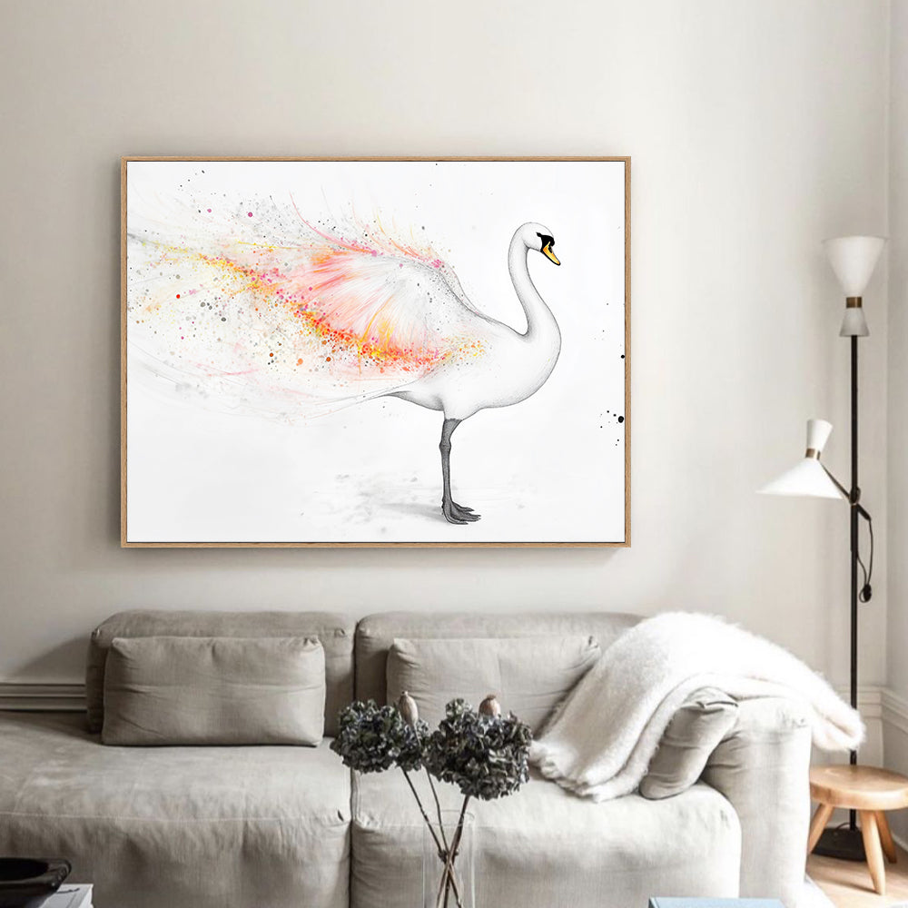 Elegant Swan With Feathers Canvas Wall Art