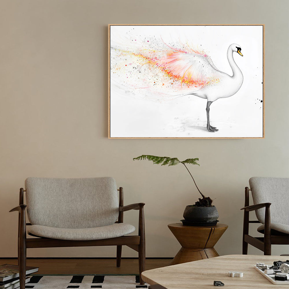 Elegant Swan With Feathers Canvas Wall Art