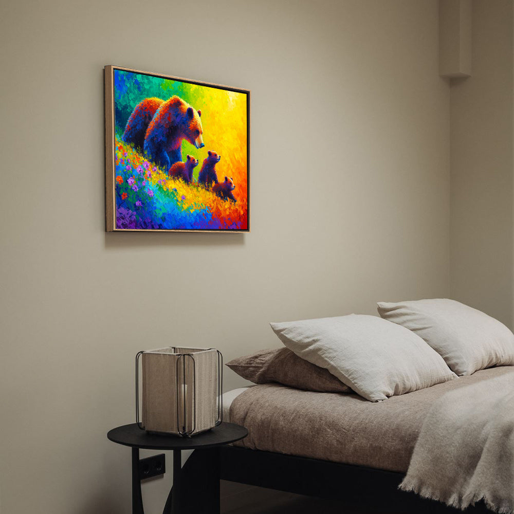 Vibrant Bear Family in Nature Canvas Wall Art