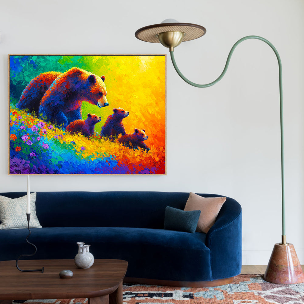 Vibrant Bear Family in Nature Canvas Wall Art