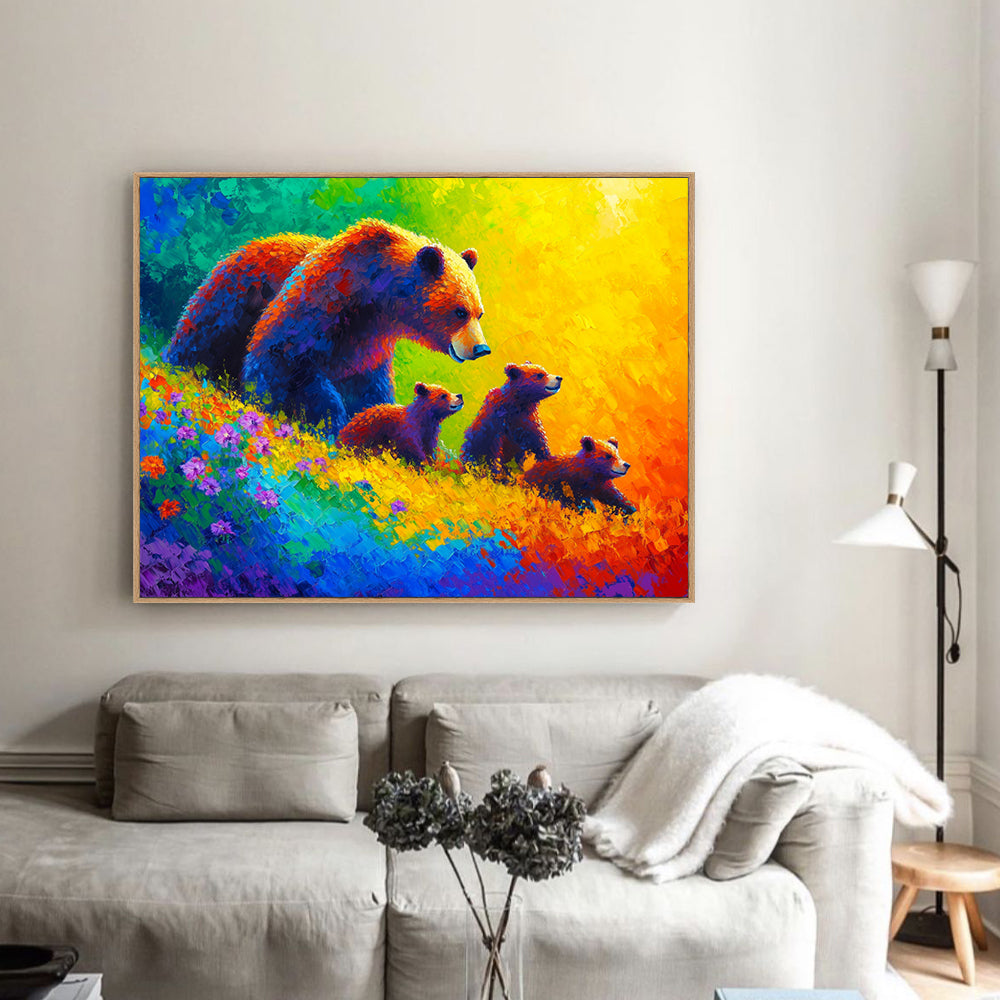 Vibrant Bear Family in Nature Canvas Wall Art