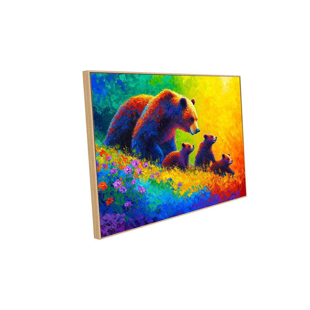 Vibrant Bear Family in Nature Canvas Wall Art