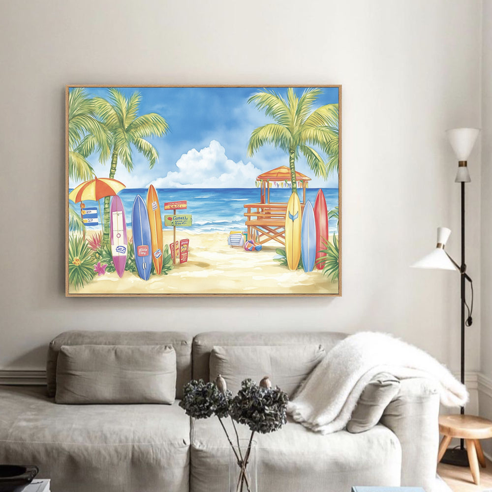 Tropical Surfboard Paradise Canvas Wall Art
