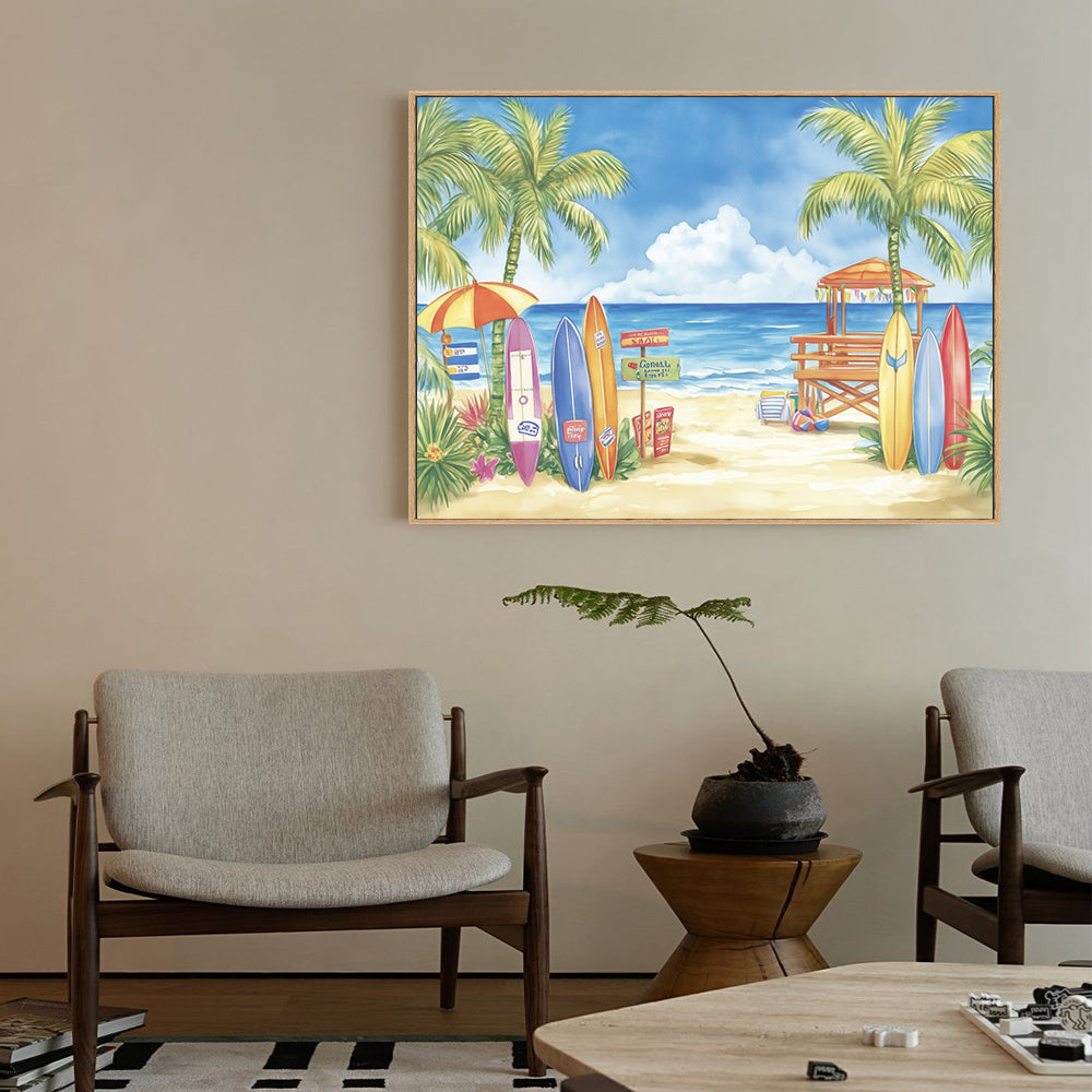 Tropical Surfboard Paradise Canvas Wall Art