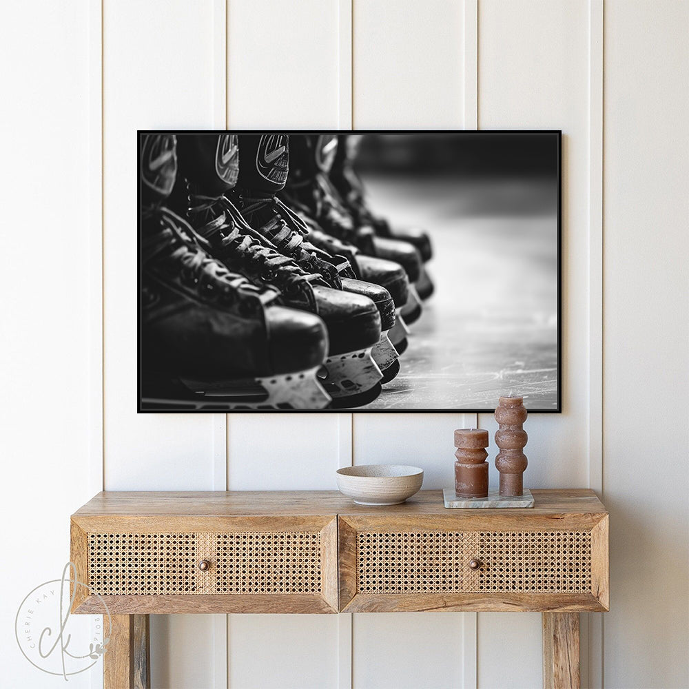 Hockey Passion: Black-And-White Canvas Wall Art