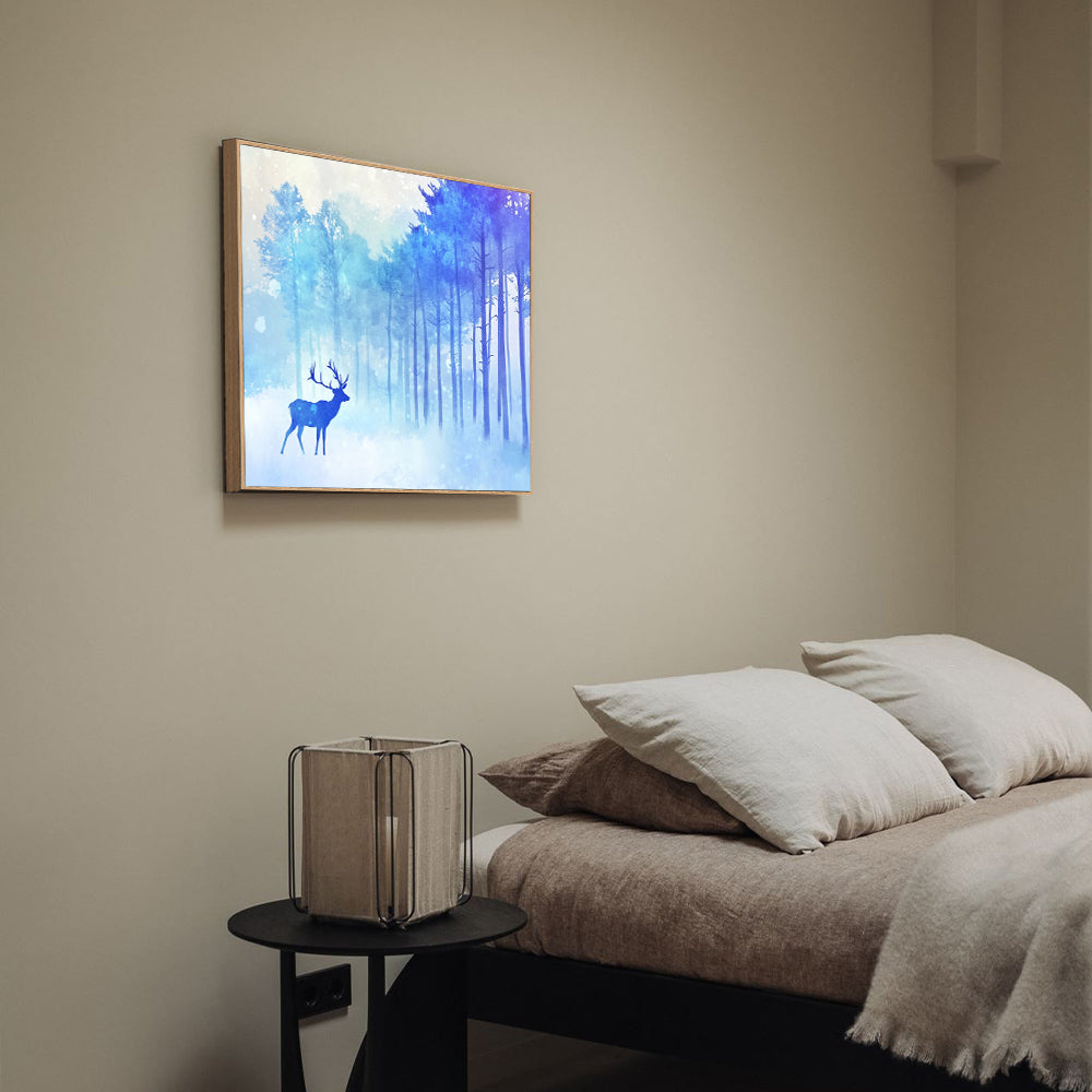 Tranquil Winter Forest With Deer Silhouette Canvas Wall Art