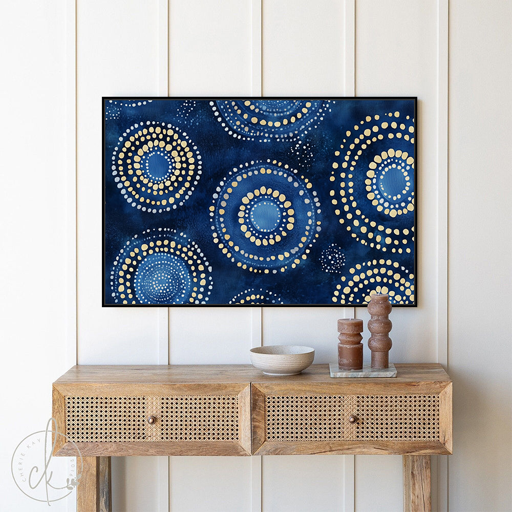 Celestial Harmony Blue And Gold Canvas Wall Art