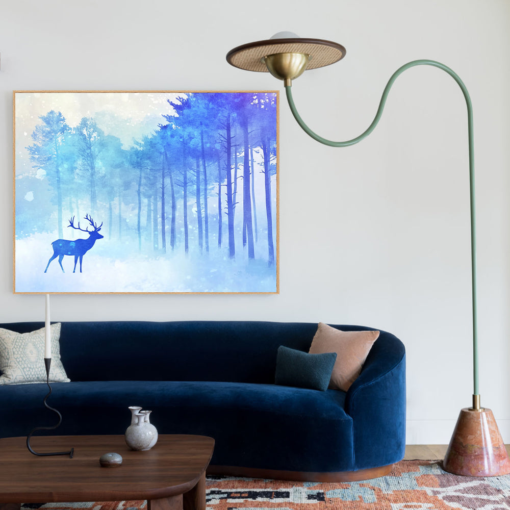 Tranquil Winter Forest With Deer Silhouette Canvas Wall Art