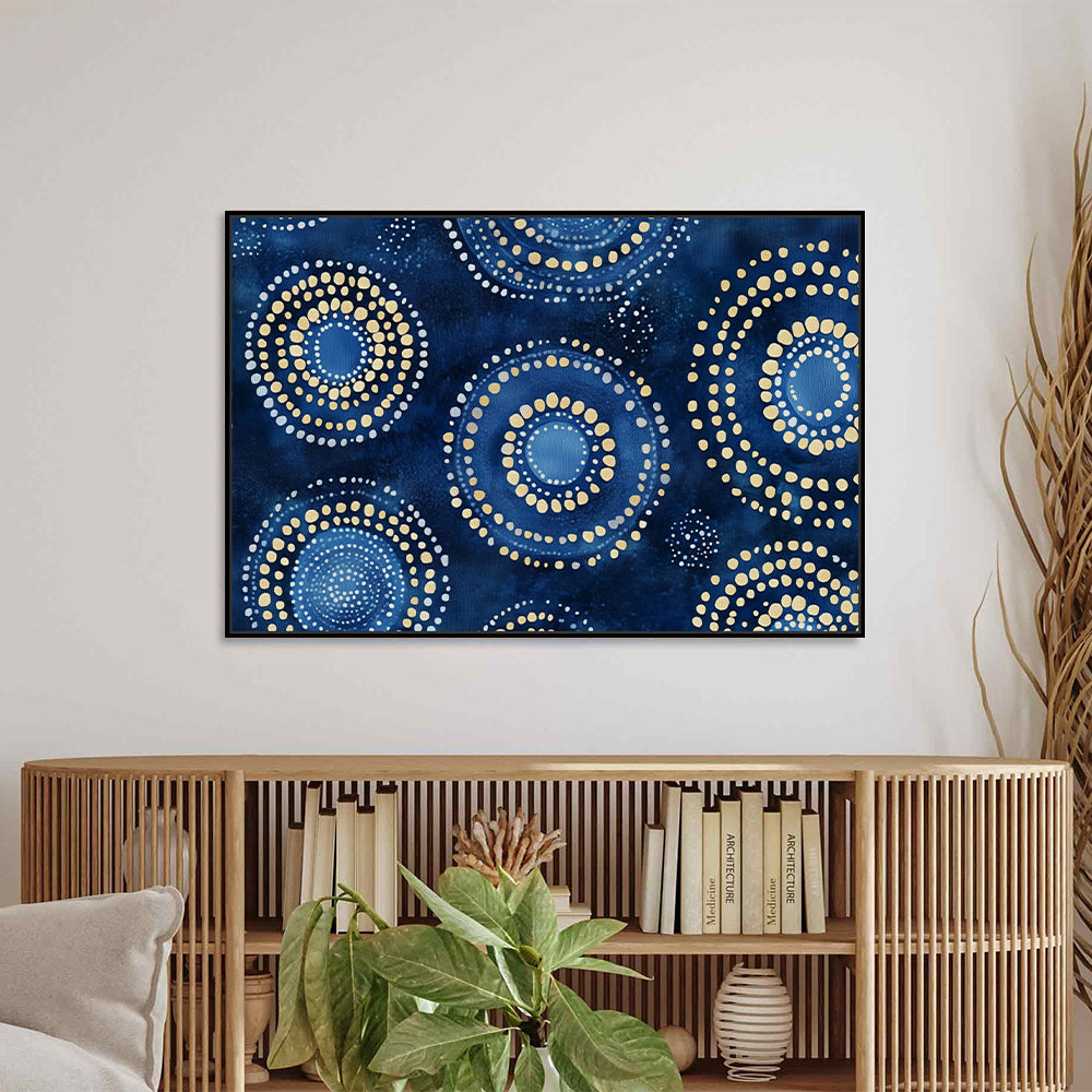 Celestial Harmony Blue And Gold Canvas Wall Art