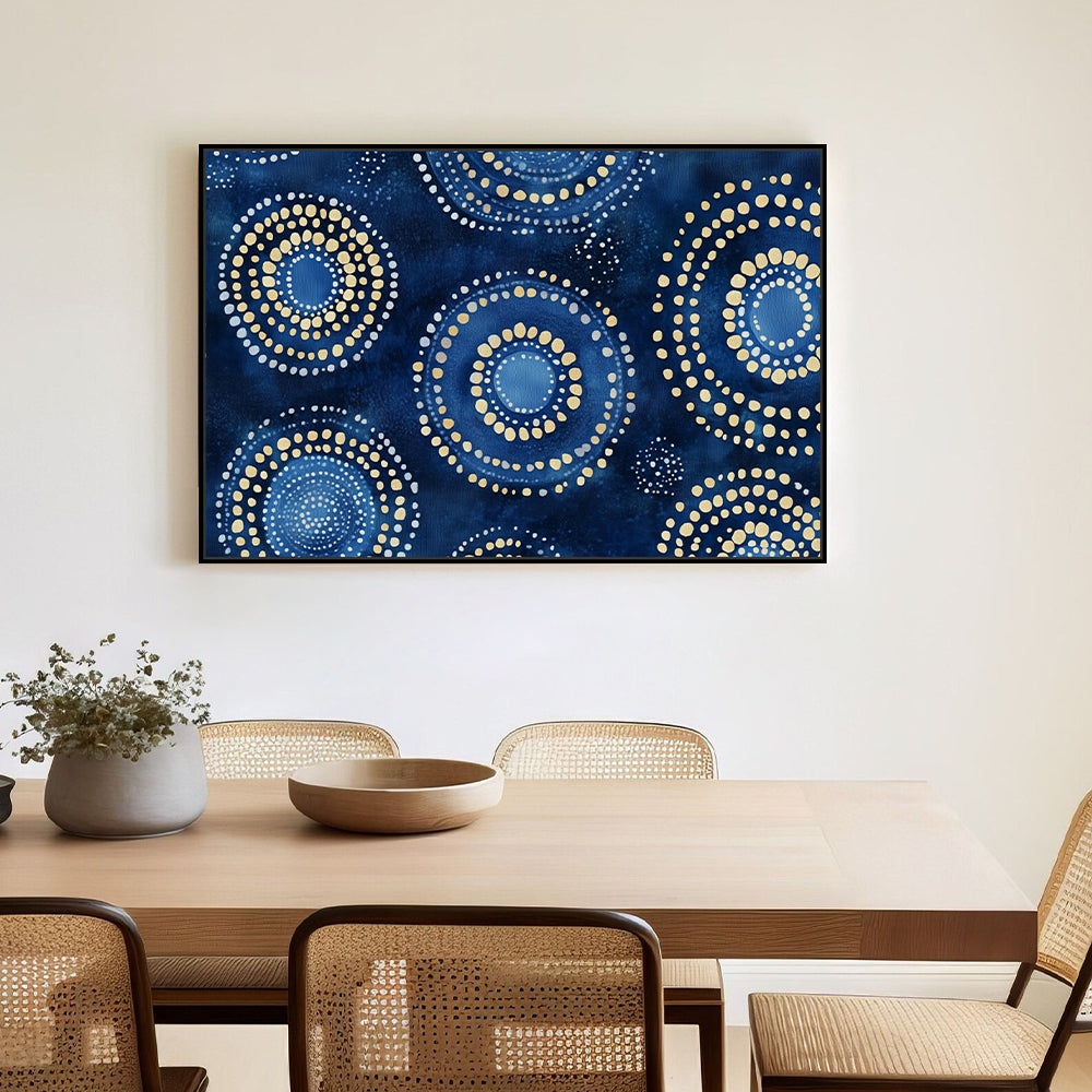 Celestial Harmony Blue And Gold Canvas Wall Art