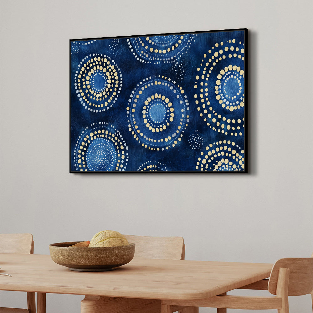 Celestial Harmony Blue And Gold Canvas Wall Art
