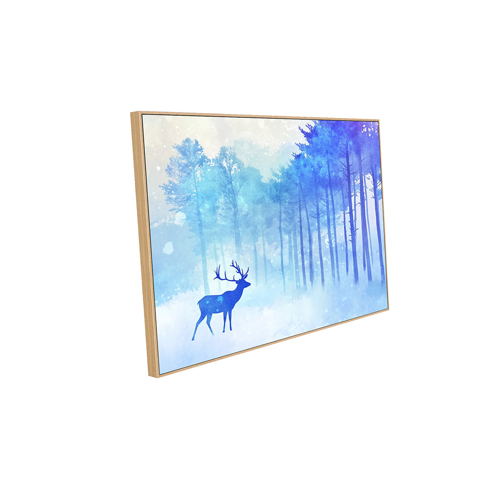 Tranquil Winter Forest With Deer Silhouette Canvas Wall Art