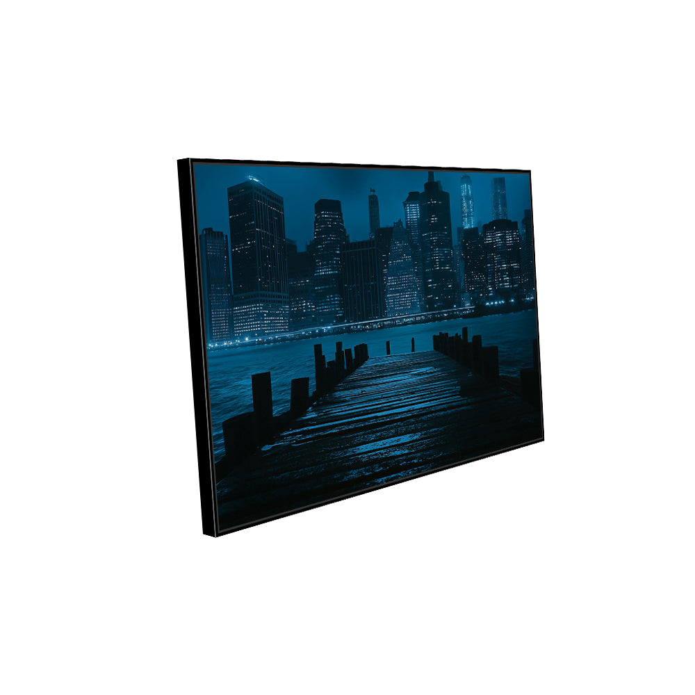 City Lights Serenity: Dockside Nightscape Canvas Wall Art