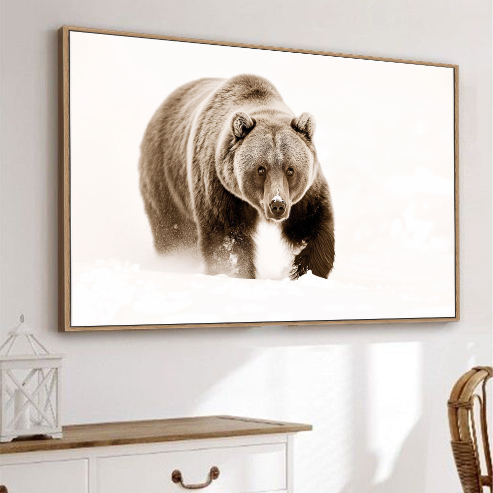 Fearless Grizzly In Winter – Timeless Wildlife Décor Canvas Wall Art