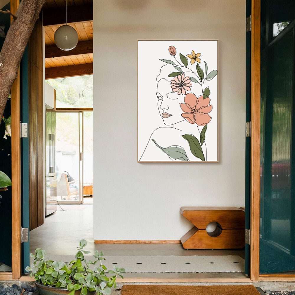 Floral Harmony Line Art Canvas Wall Art