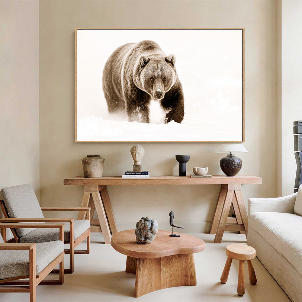 Fearless Grizzly In Winter – Timeless Wildlife Décor Canvas Wall Art