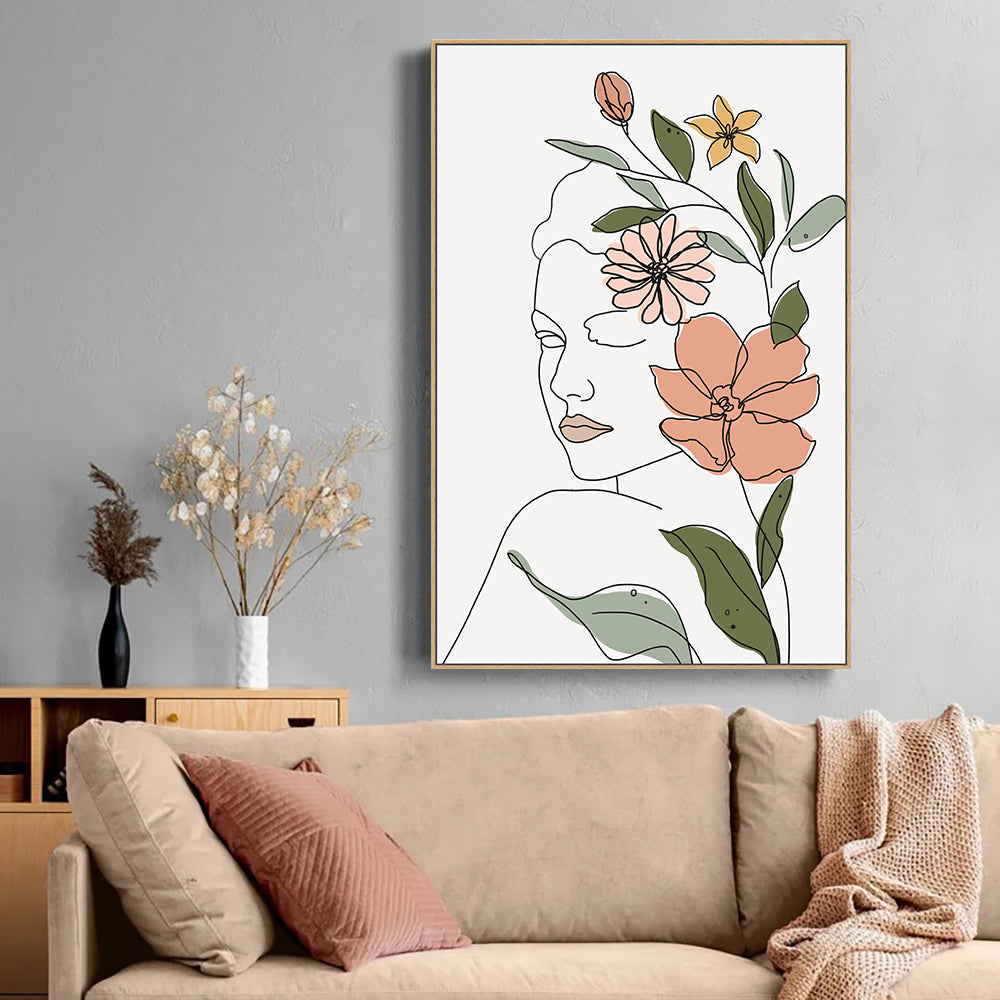 Floral Harmony Line Art Canvas Wall Art