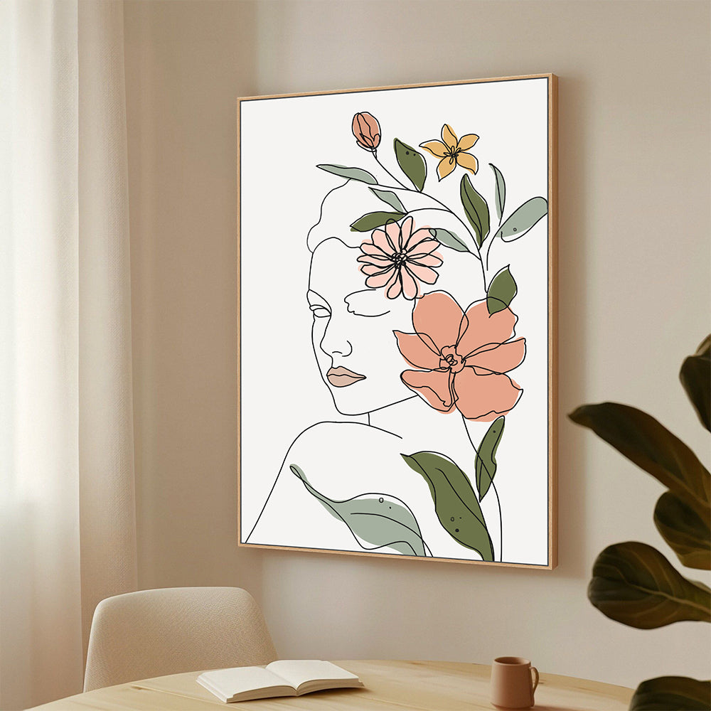 Floral Harmony Line Art Canvas Wall Art