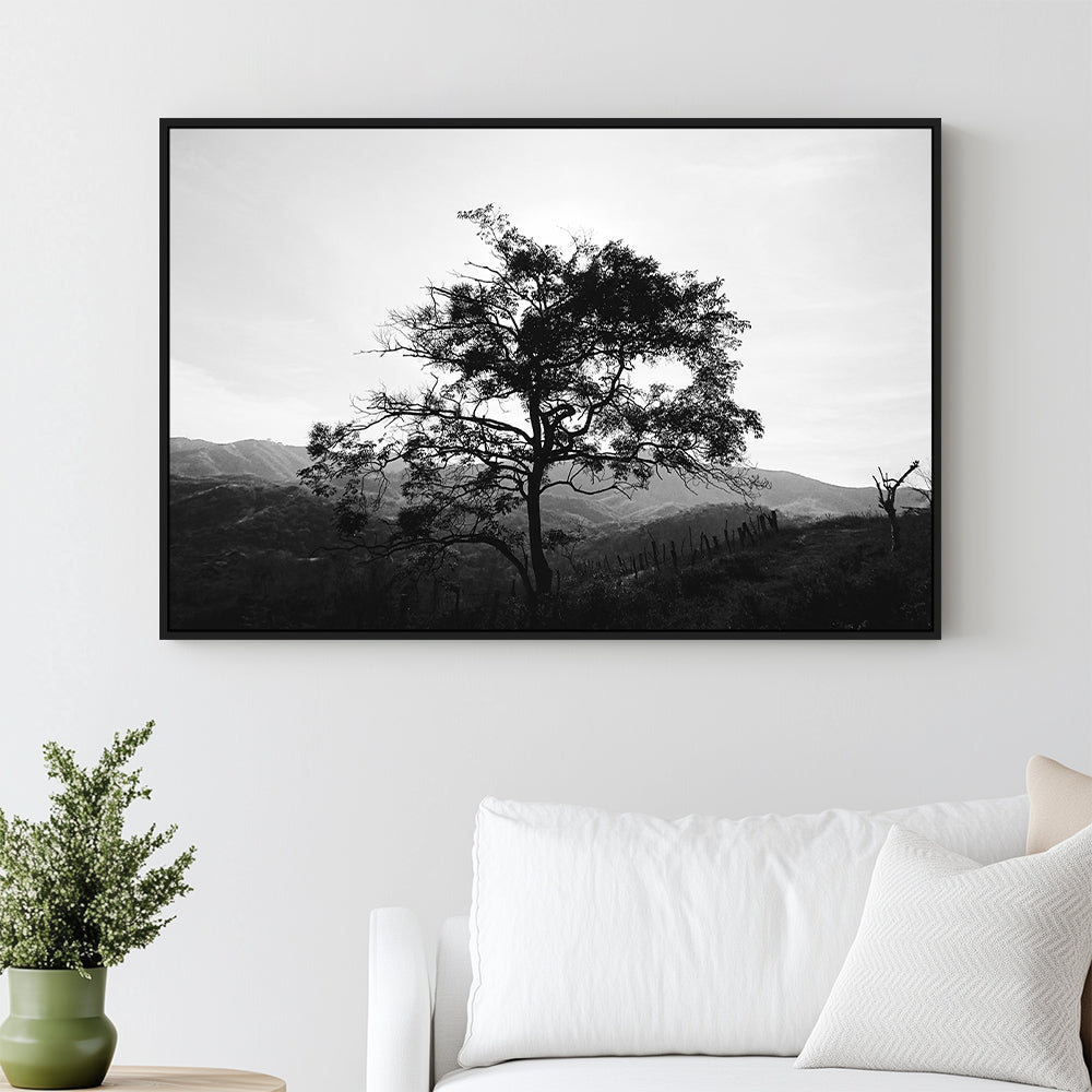 Silhouetted Tree On Mountain Canvas Wall Art