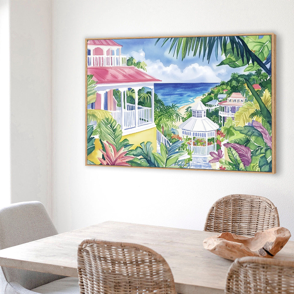 Tropical Coastal Villa Canvas Wall Art