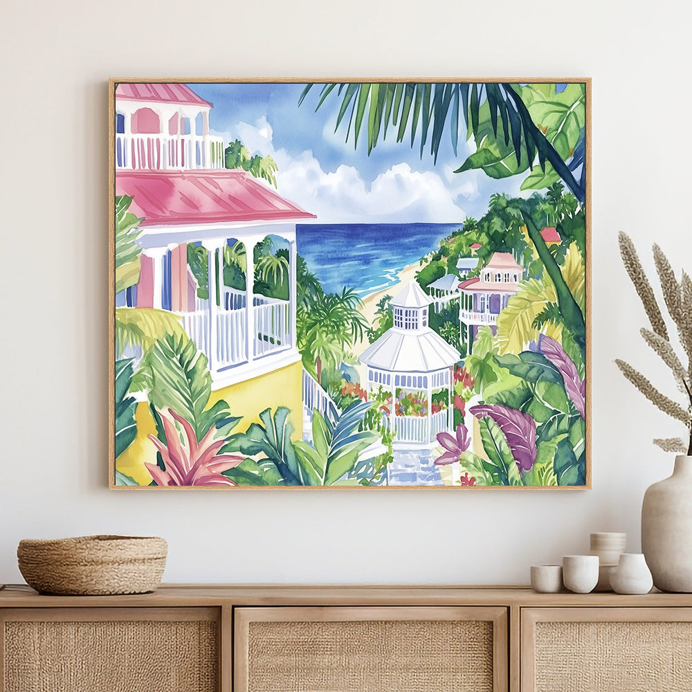 Tropical Coastal Villa Canvas Wall Art