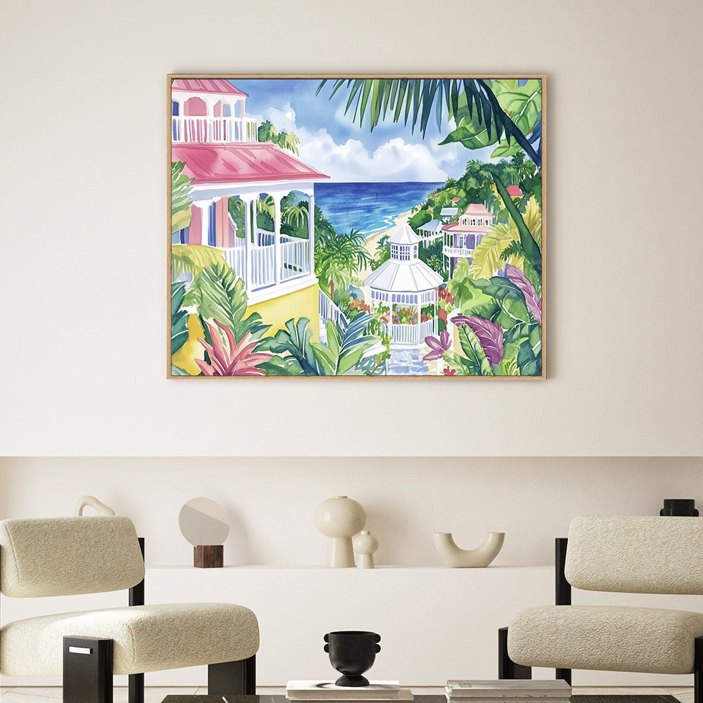 Tropical Coastal Villa Canvas Wall Art