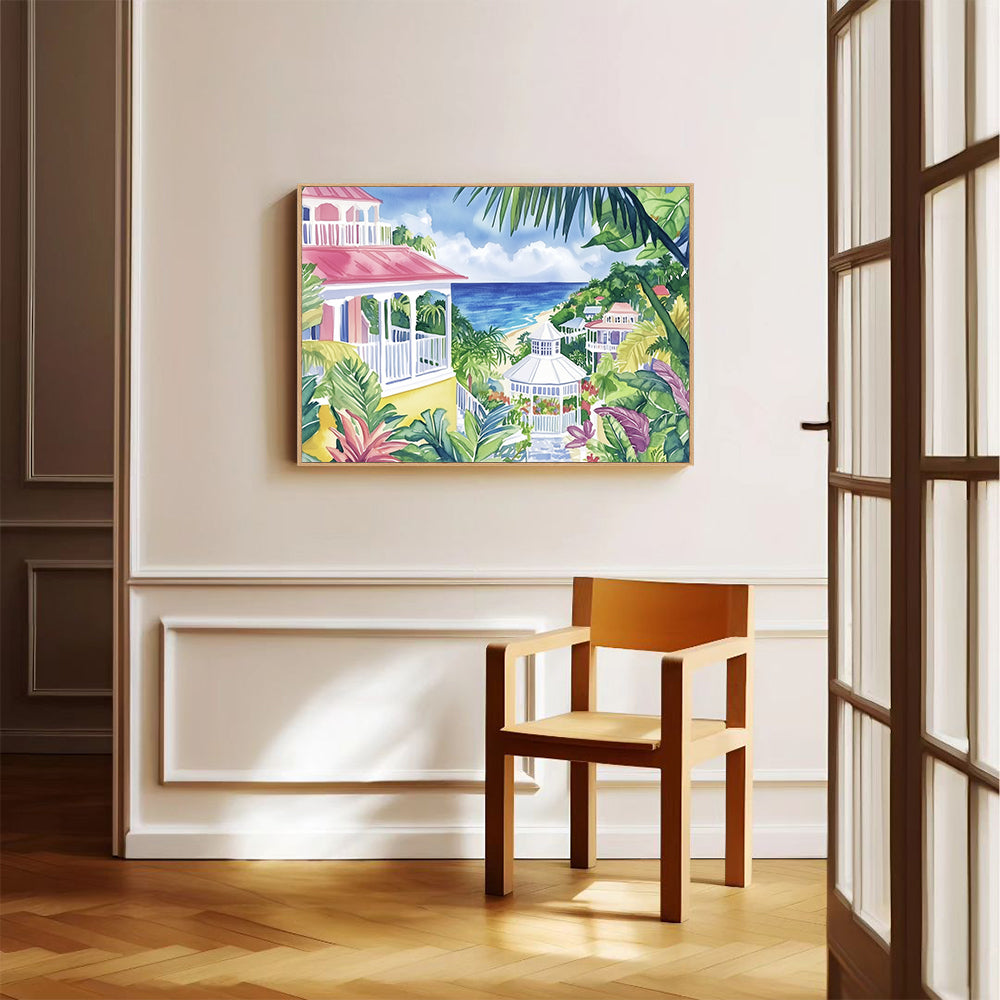 Tropical Coastal Villa Canvas Wall Art