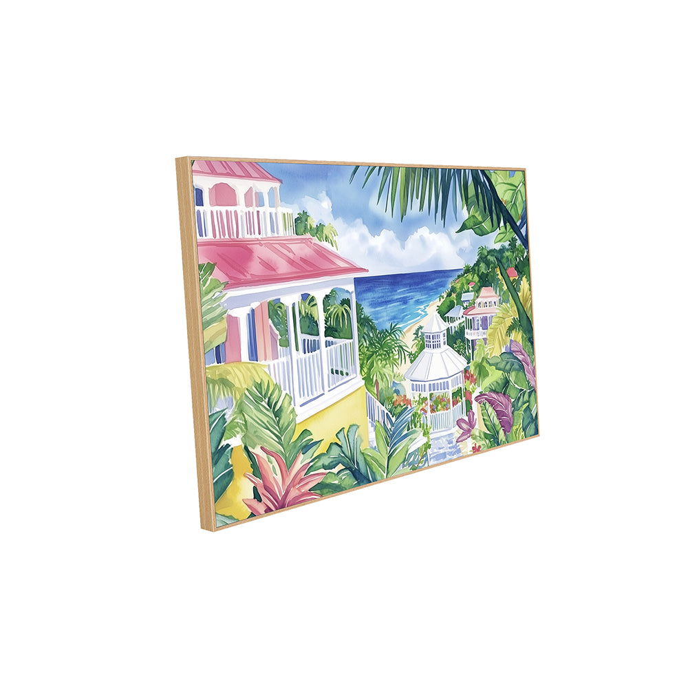 Tropical Coastal Villa Canvas Wall Art