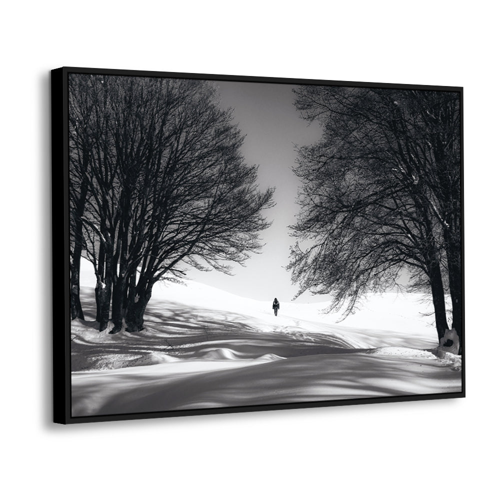 Solitude In The Snow - Black And White Canvas Wall Art