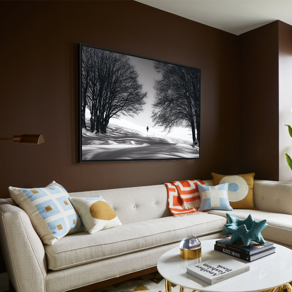 Solitude In The Snow - Black And White Canvas Wall Art