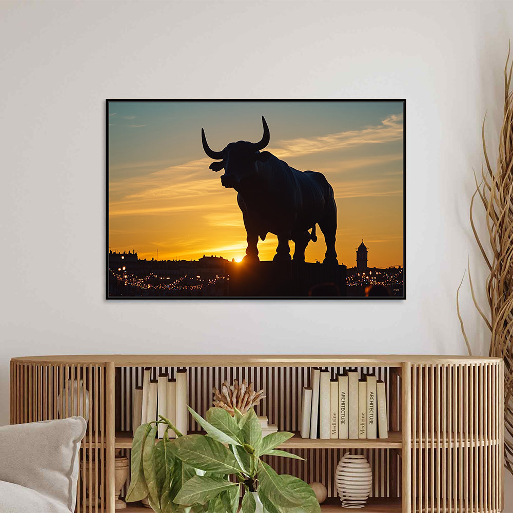 Majestic Bull Silhouette Canvas Wall Art