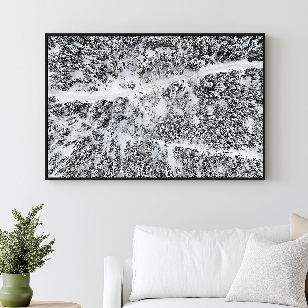 Aerial Winter Forest Canvas Wall Art