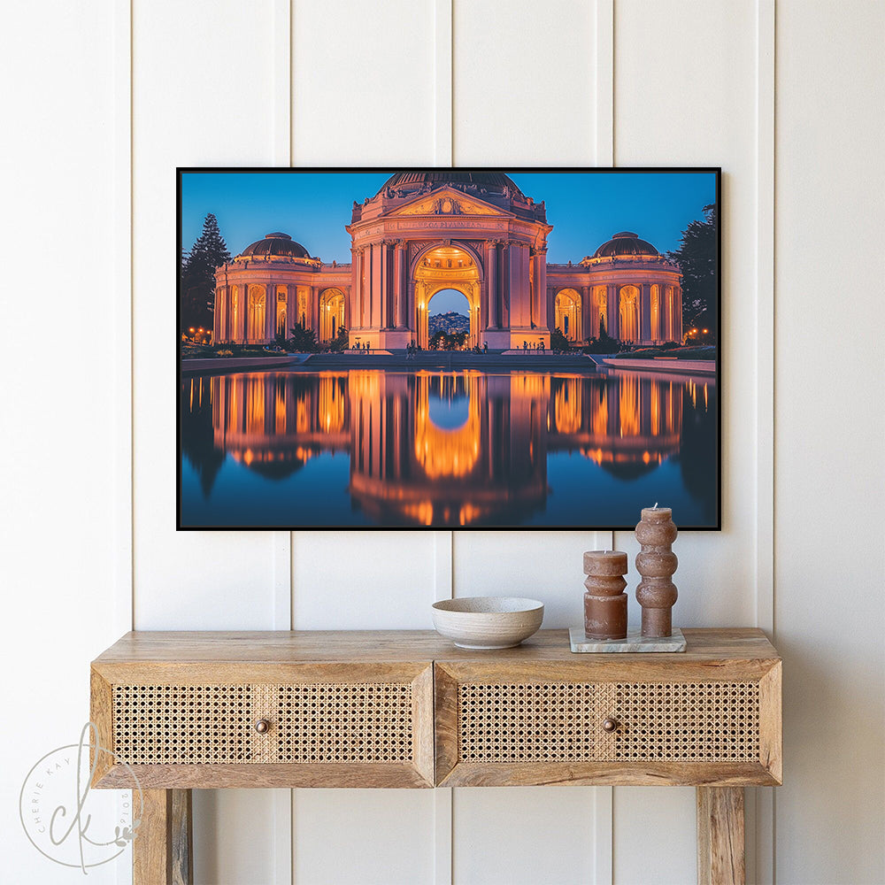 Illuminated Palace Reflection Canvas Wall Art