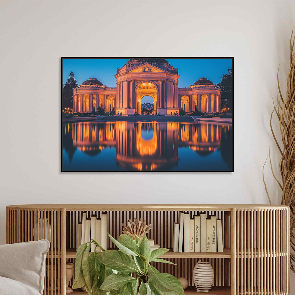 Illuminated Palace Reflection Canvas Wall Art