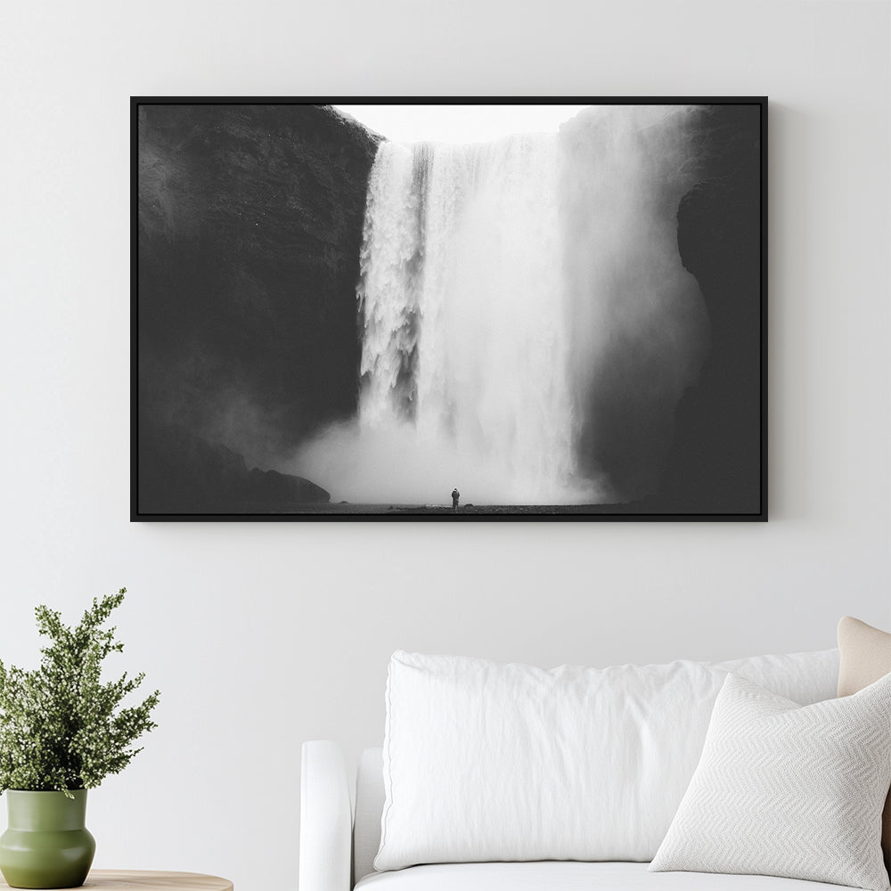 Majestic Waterfall - Black And White Canvas Wall Art