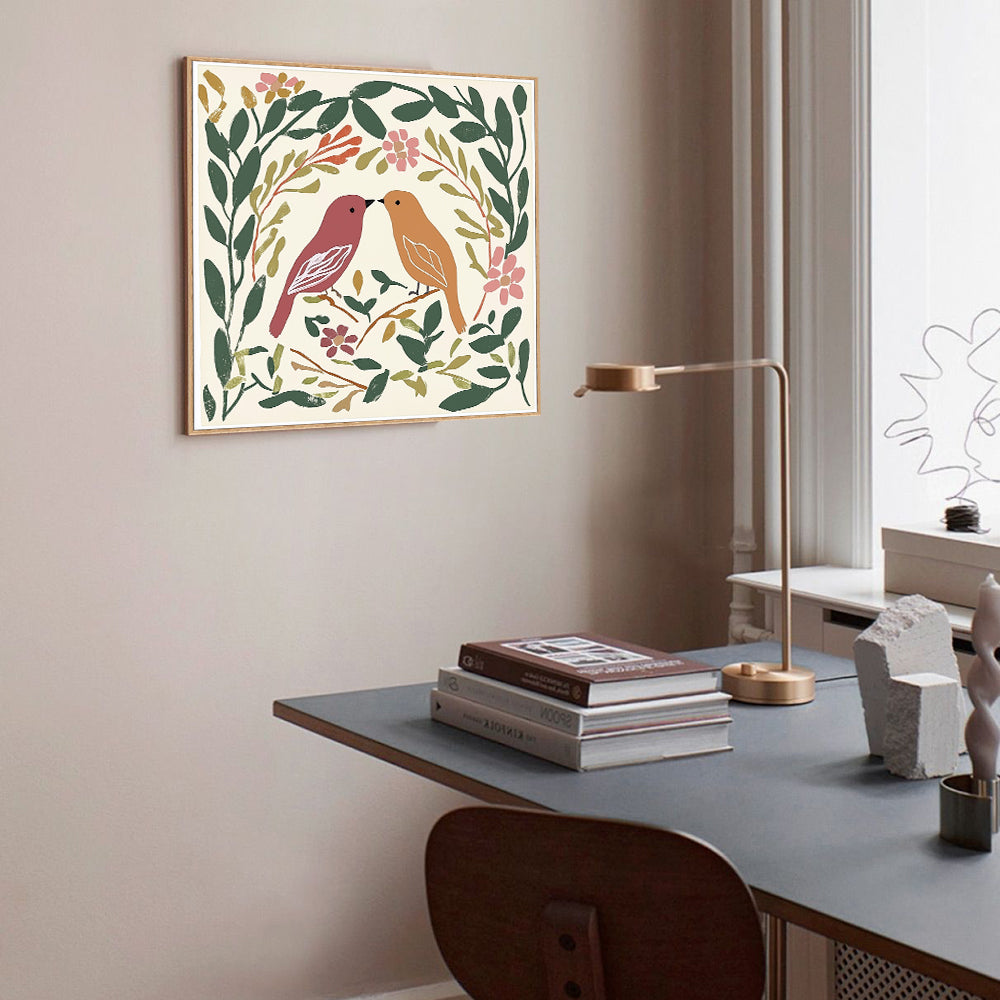 Lovebirds Floral Wreath Canvas Wall Art