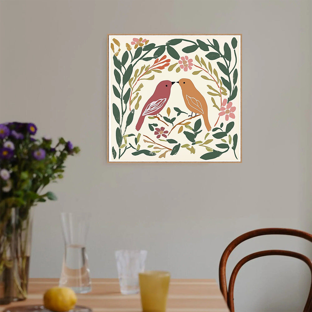 Lovebirds Floral Wreath Canvas Wall Art