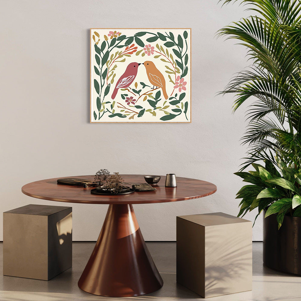 Lovebirds Floral Wreath Canvas Wall Art