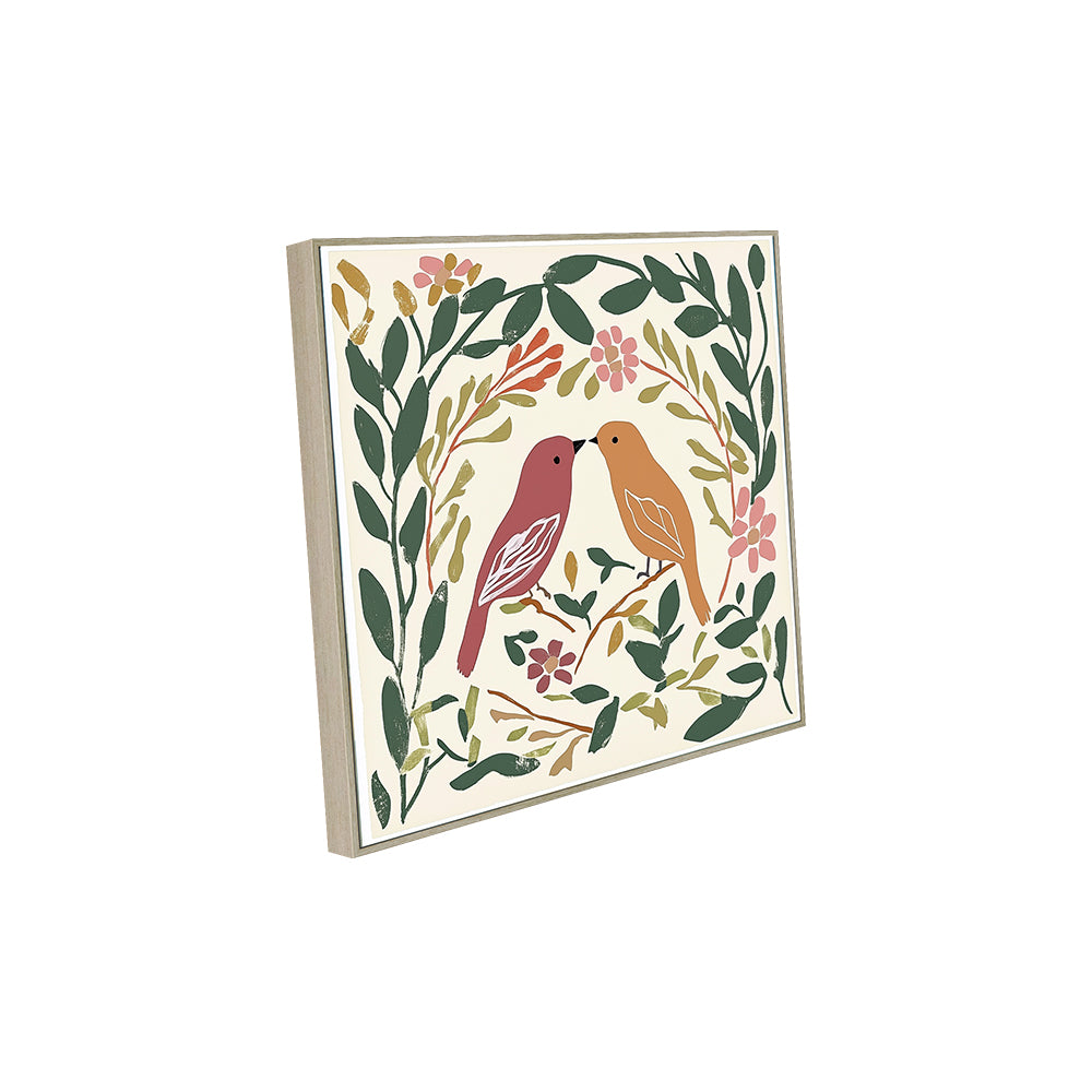 Lovebirds Floral Wreath Canvas Wall Art