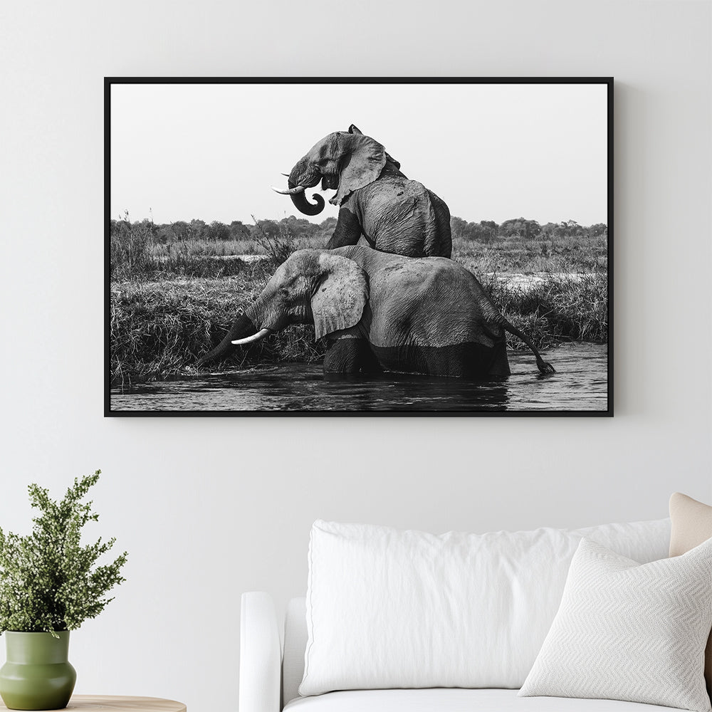 Majestic Elephants - Black And White Canvas Wall Art