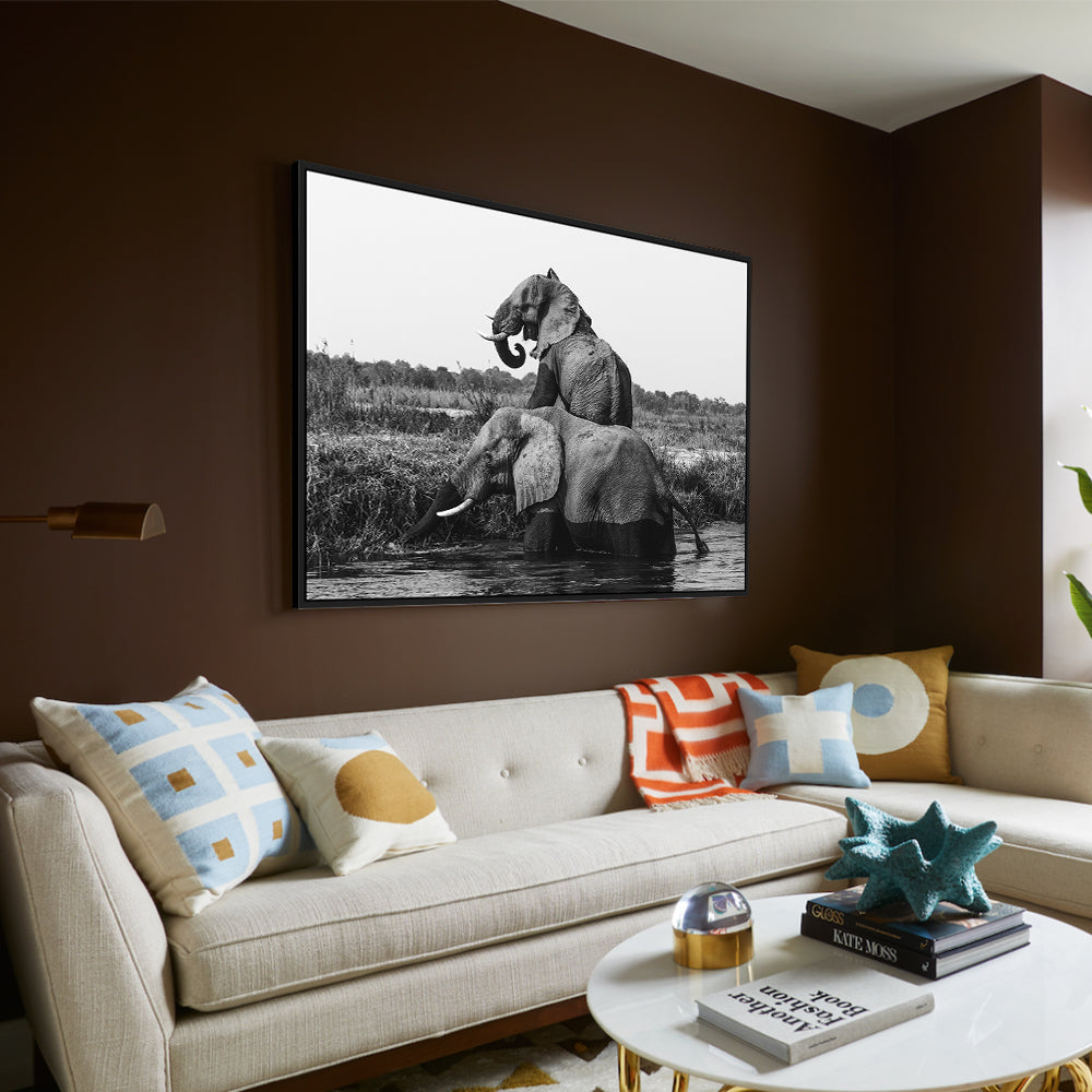 Majestic Elephants - Black And White Canvas Wall Art