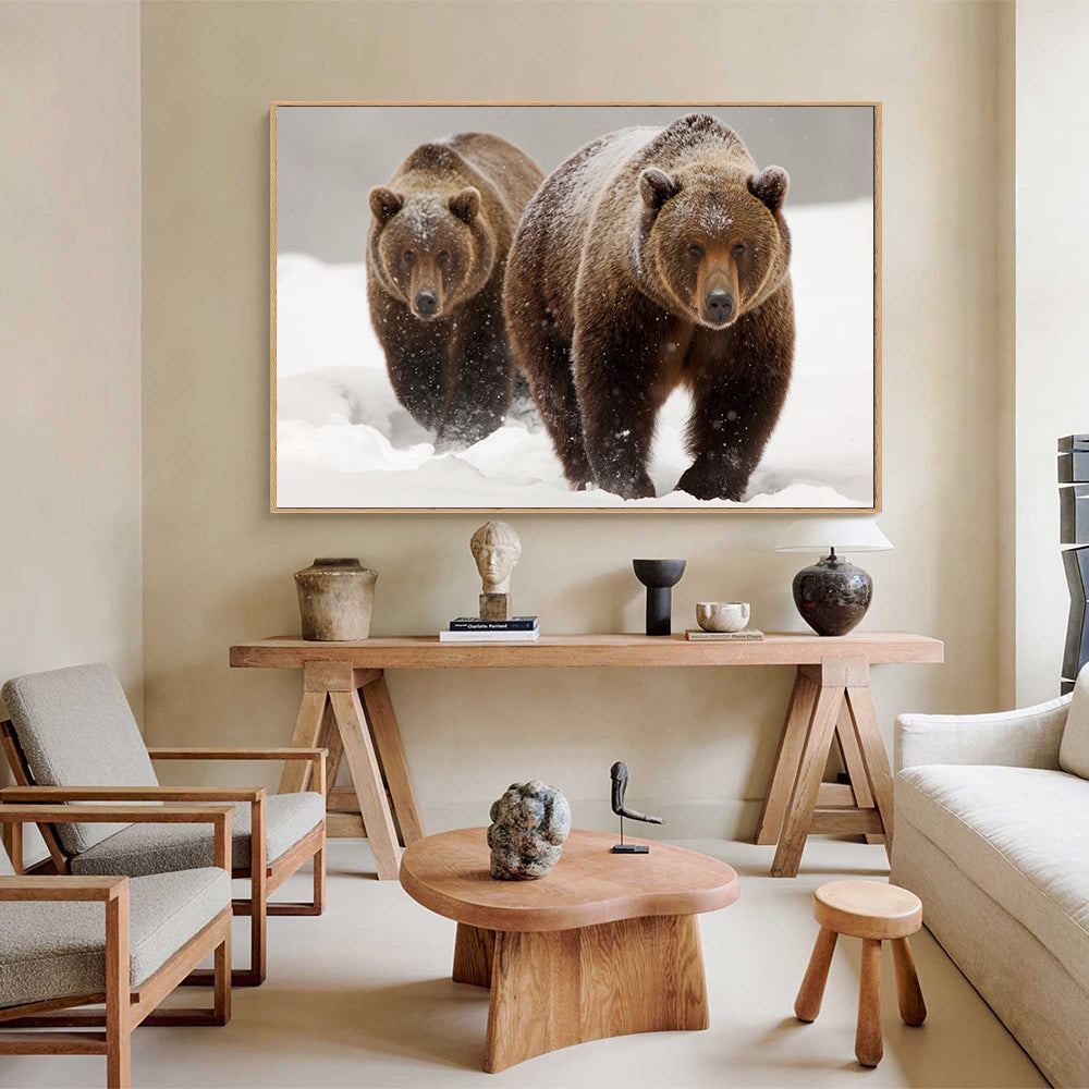 Strength In Numbers: Grizzly Bears In Winter Canvas Wall Art