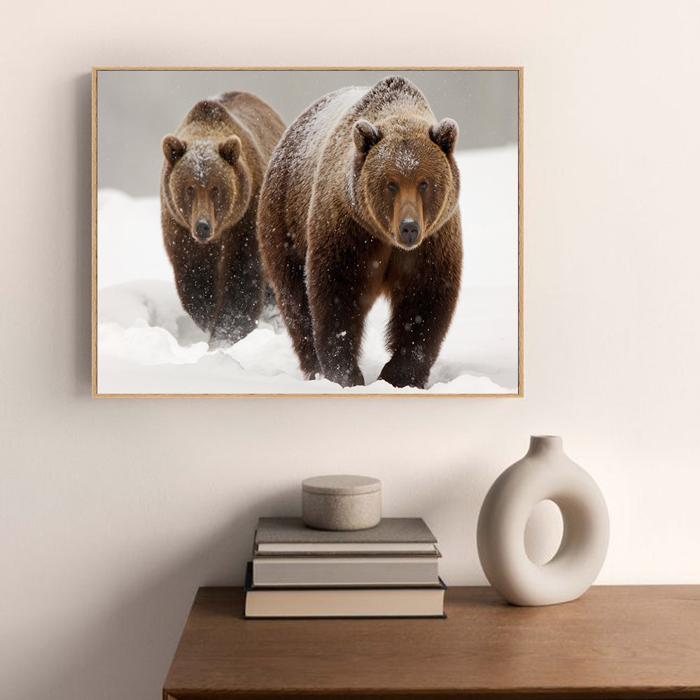 Strength In Numbers: Grizzly Bears In Winter Canvas Wall Art